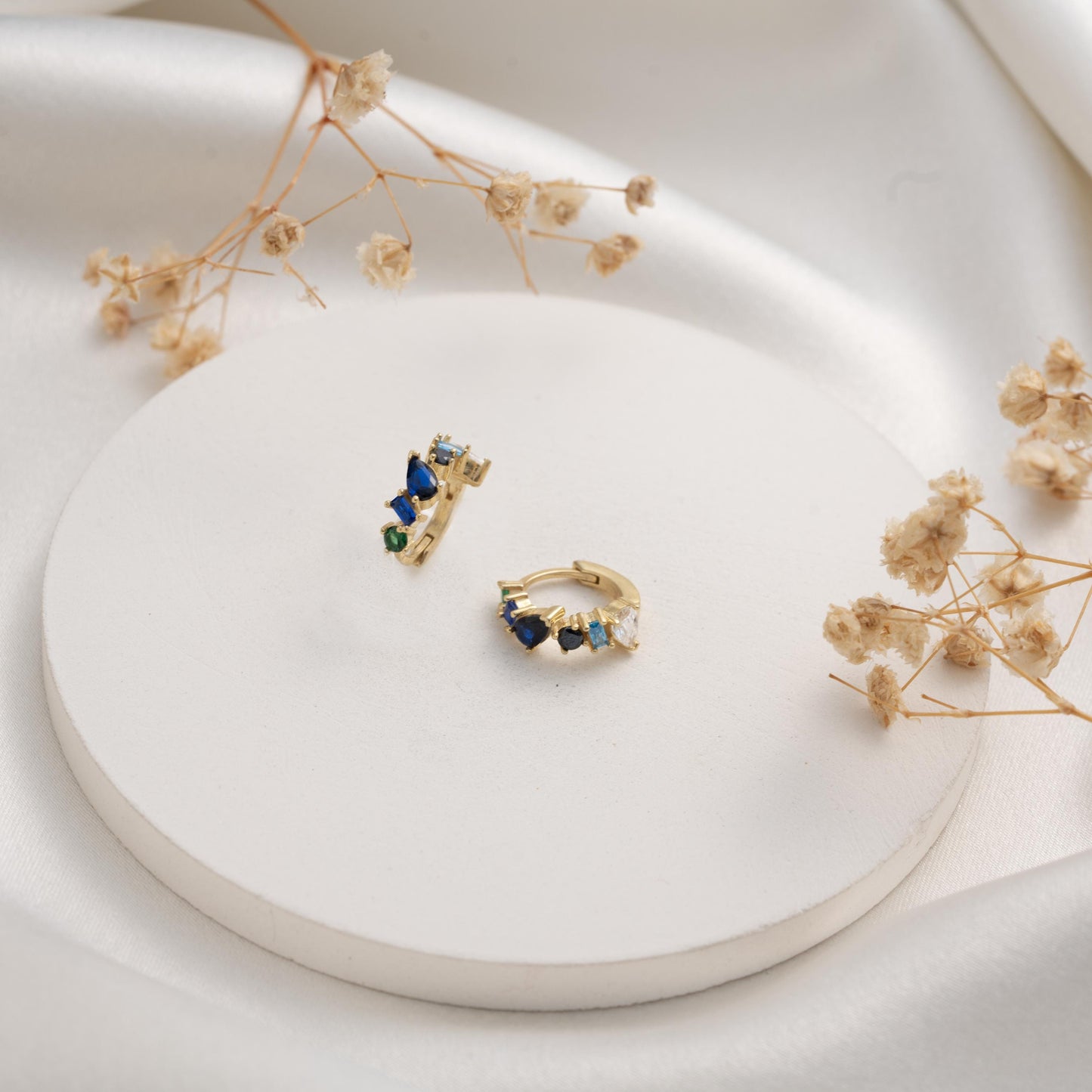 Glamorous Blue Crystal Earrings with Gold Studs - Perfect Gift for Her