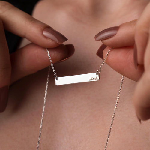 Personalized Bar Necklace, Engraved Nameplate Jewelry, Custom Sterling Silver Pendant, Minimalist Gift for Her