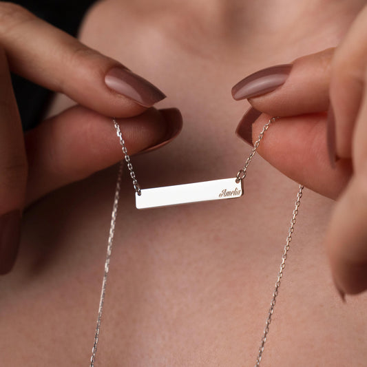Personalized Bar Necklace, Engraved Nameplate Jewelry, Custom Sterling Silver Pendant, Minimalist Gift for Her