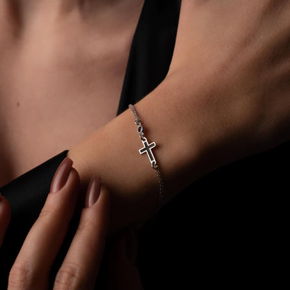 Personalized Birthstone Cross Bracelet in Sterling Silver - Symbol of Faith & Love