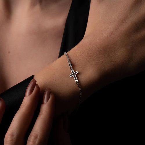 Personalized Birthstone Cross Bracelet in Sterling Silver - Symbol of Faith & Love