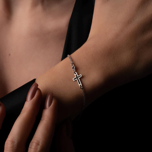 Personalized Birthstone Cross Bracelet in Sterling Silver - Symbol of Faith & Love
