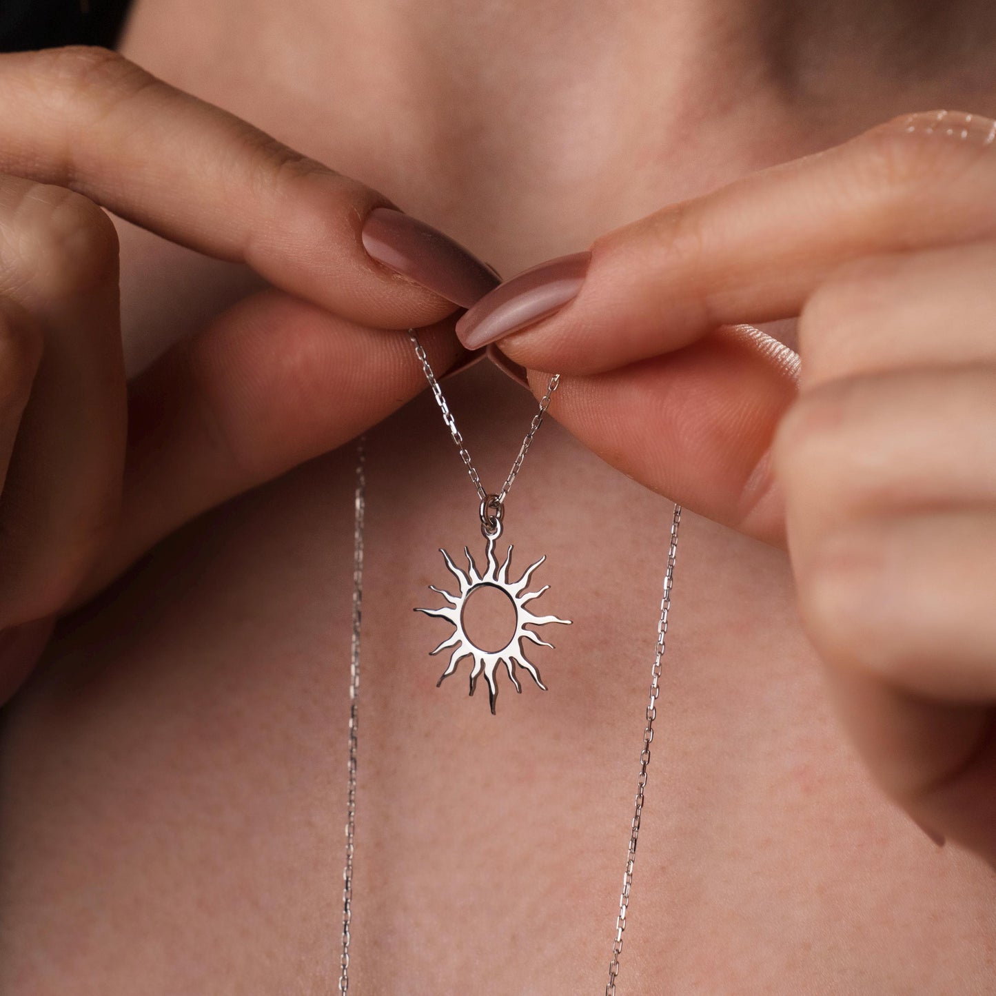 Sun Necklace, Sterling Silver Jewelry, Minimalist Sun Pendant, Celestial Gift for Her
