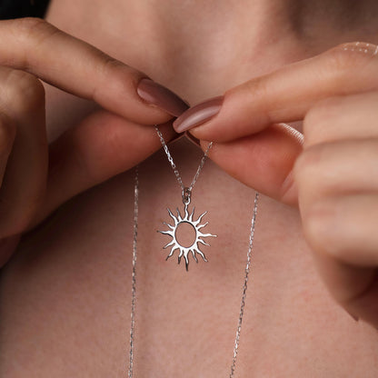 Sun Necklace, Sterling Silver Jewelry, Minimalist Sun Pendant, Celestial Gift for Her