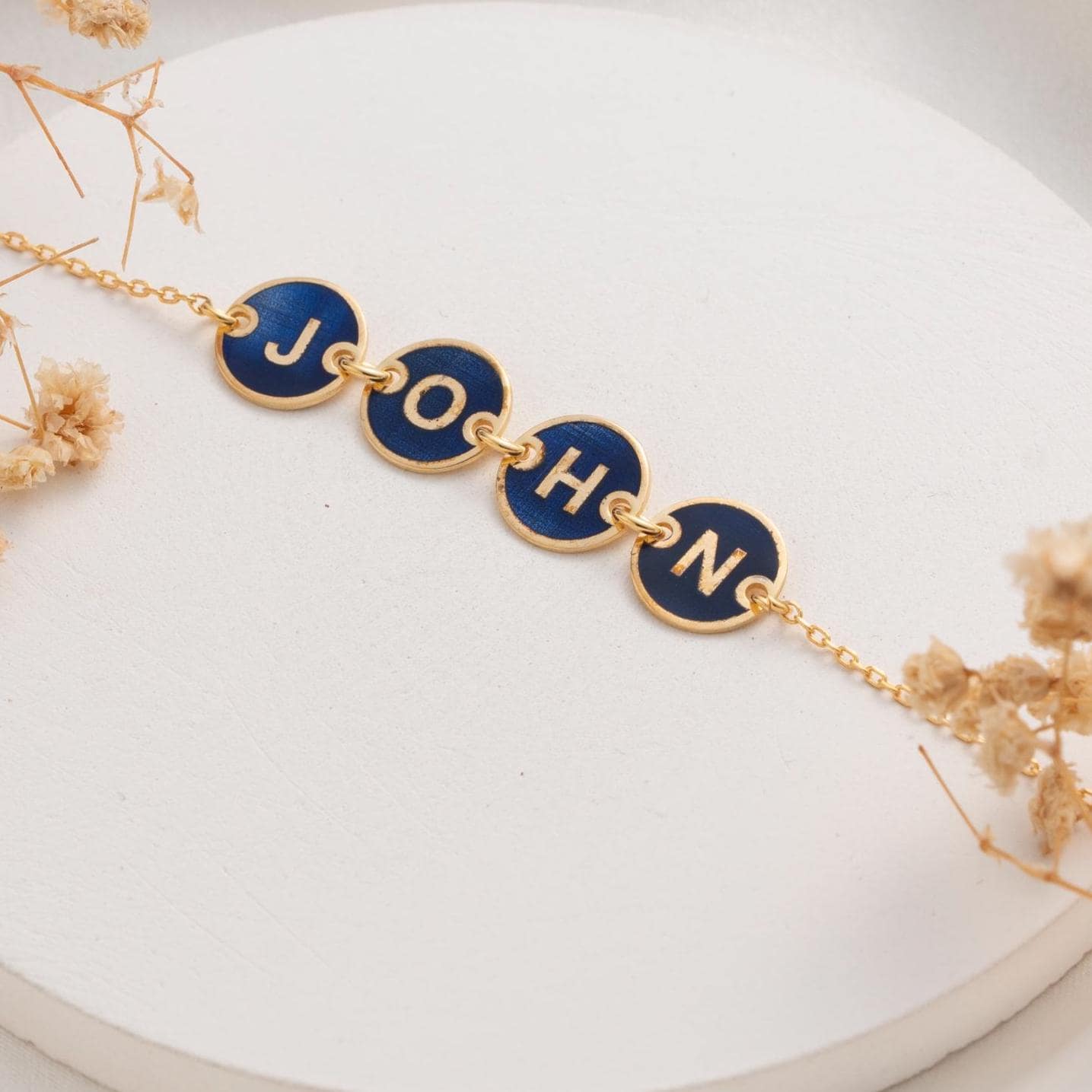 Bespoke Enamel Letter Bracelet - Vibrant Blue Personalized Jewelry