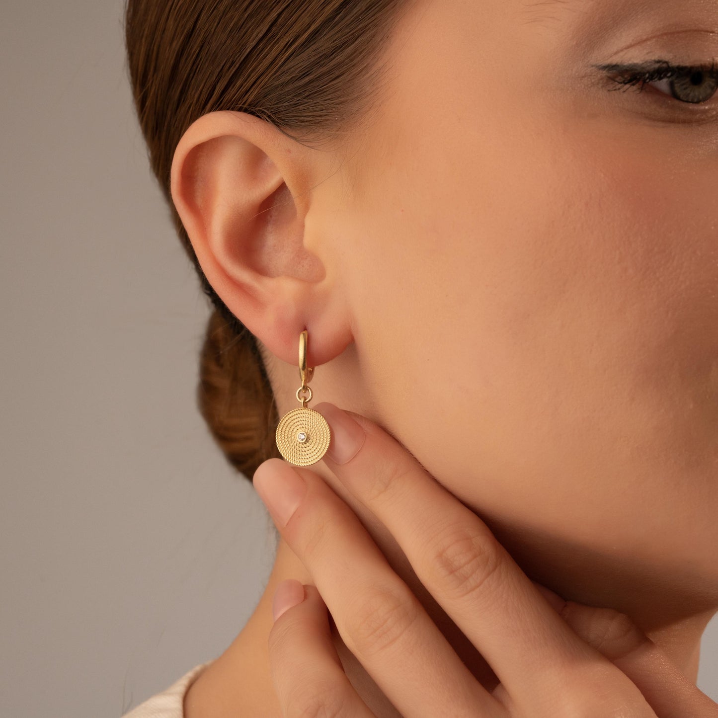 Textured Disc Earrings – Vintage Style Drop Hoop – Elegant Gift for Her