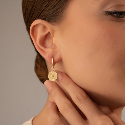 Textured Disc Earrings – Vintage Style Drop Hoop – Elegant Gift for Her