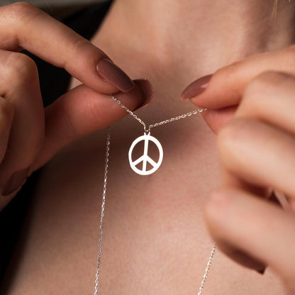 Boho Chic Peace Sign Necklace - Handcrafted Sterling Silver Pendant