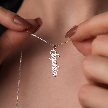 Chic Silver Name Pendant - Vertical Custom Necklace - Thoughtful Gift for Her - Dainty Personalized Jewelry