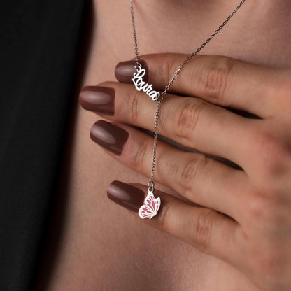 Enamel Butterfly Personalized Necklace - Elegant 925 Silver Jewelry for Her