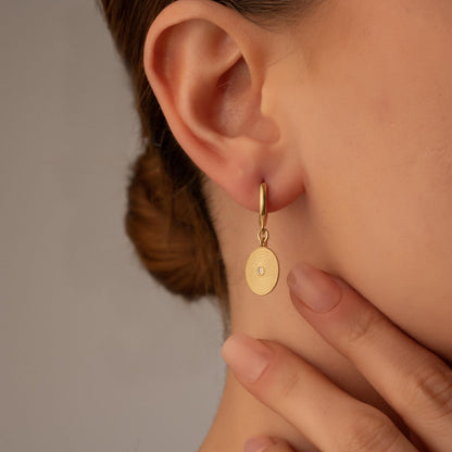 Textured Disc Earrings – Vintage Style Drop Hoop – Elegant Gift for Her