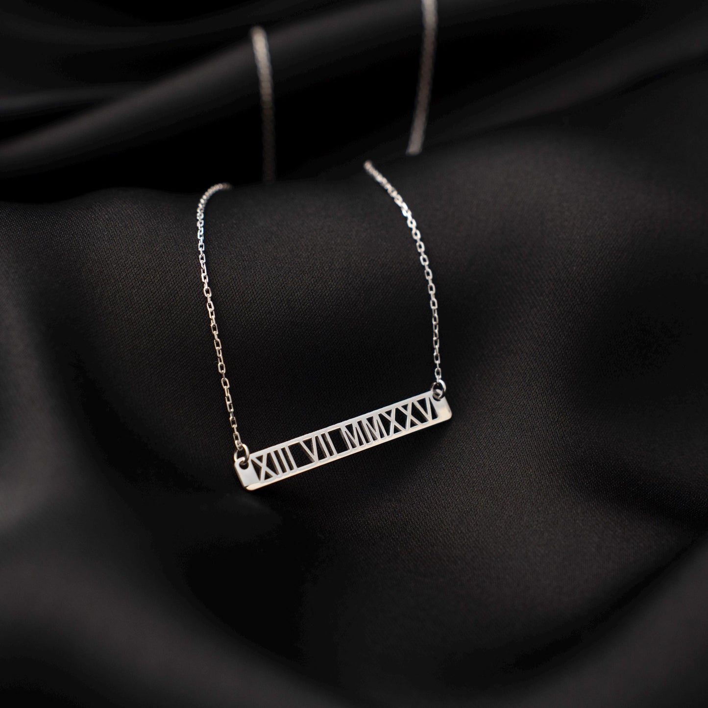 Elegant Roman Numeral Necklace - Custom Date Pendant in Sterling Silver, Unique Gift for Him or Her