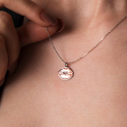 Sterling Silver Lip Necklace - Elegant Kiss Pendant for Her - Romantic Gift, Minimalist Style
