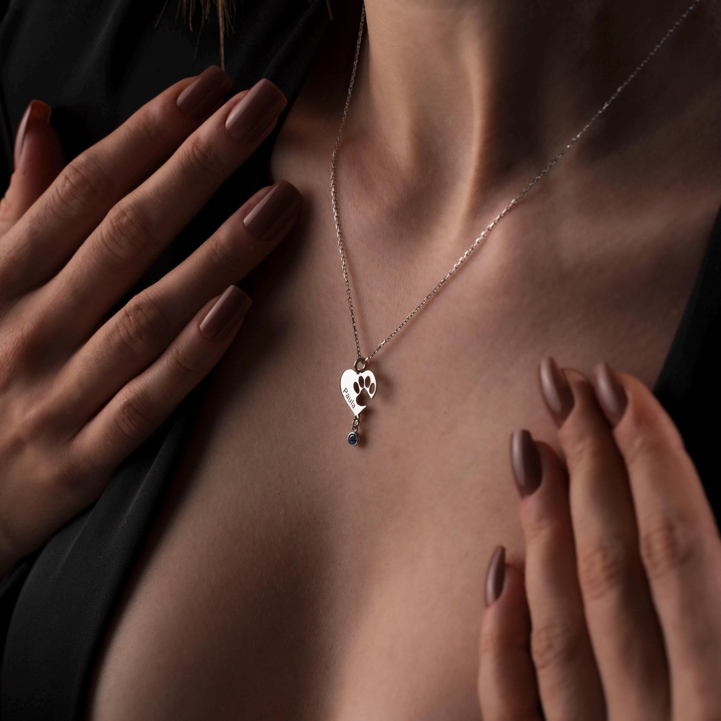 Pet Loss Tribute Necklace - Sterling Silver Paw Charm for Pet Lovers, Customizable with Birthstone