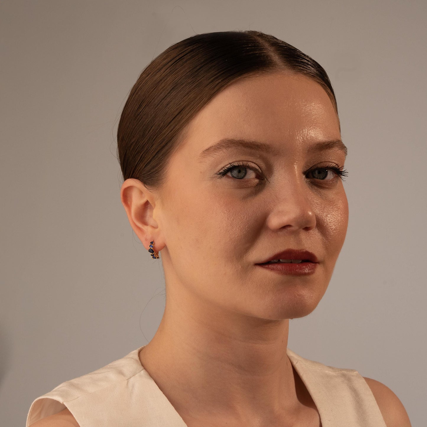 Chic Blue Crystal Earrings with a Touch of Gold - Ideal Gift for Her