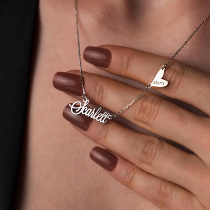 Name in the Heart: Custom 925 Silver Necklace, Engraved Name Pendant, Personalized Gift for Her
