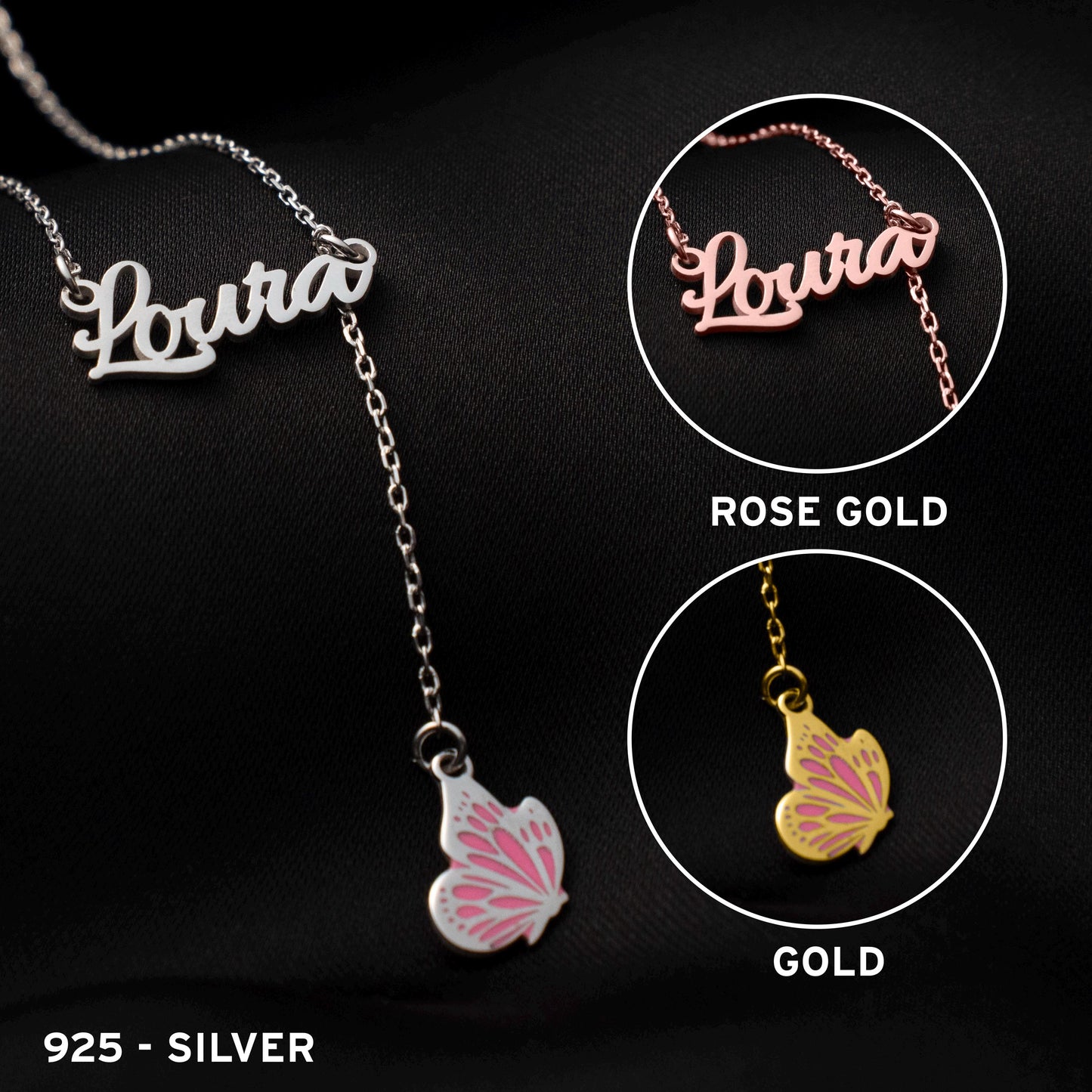 Enamel Butterfly Personalized Necklace - Elegant 925 Silver Jewelry for Her