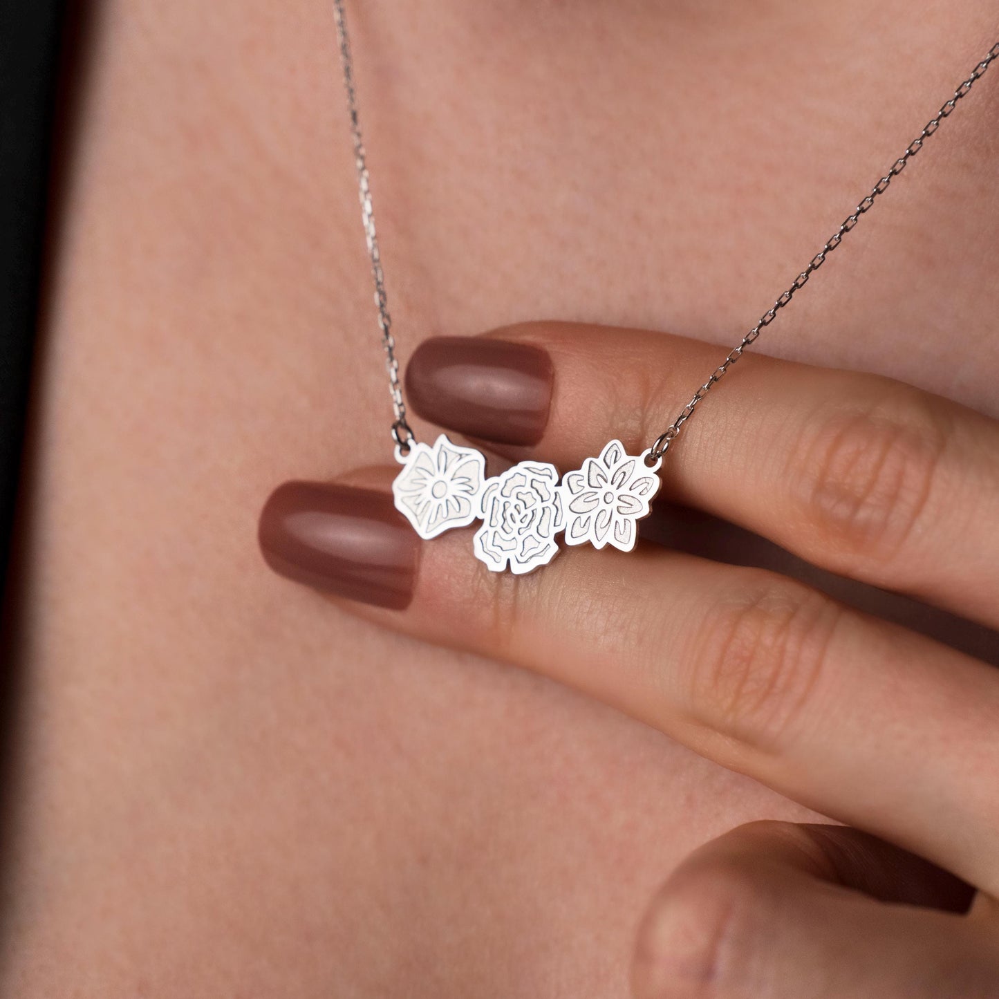 Celebrate Her Birth Month with a Personalized Silver Flower Necklace - Custom Jewelry Gift
