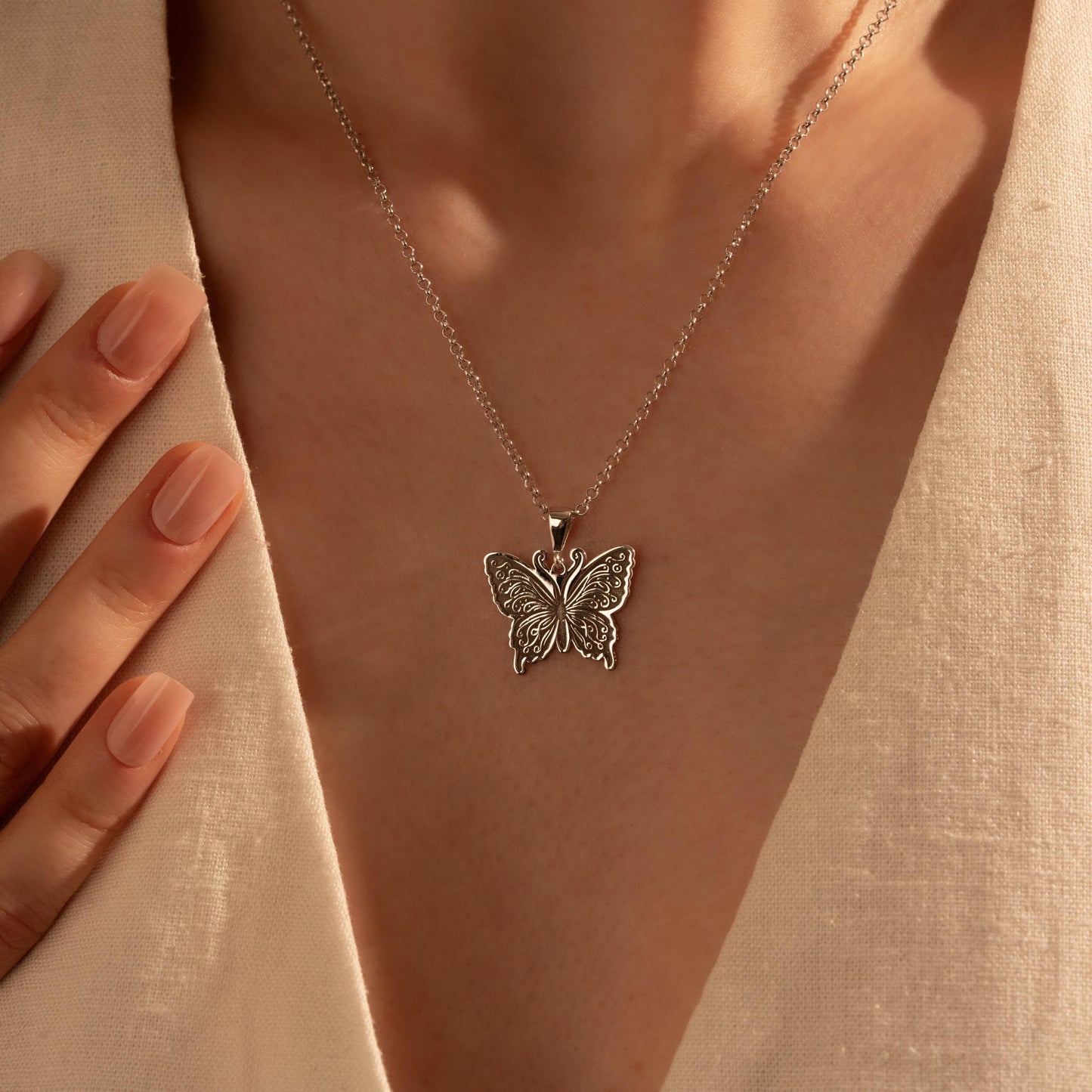Butterfly Pendant Necklace - Elegant Silver Necklace for Her - Dainty Butterfly Gift Jewelry