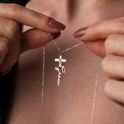 Customized Cross Necklace for Her - Unique Name Pendant in Sterling Silver