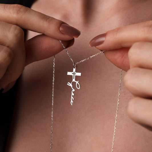 Customized Cross Necklace for Her - Unique Name Pendant in Sterling Silver