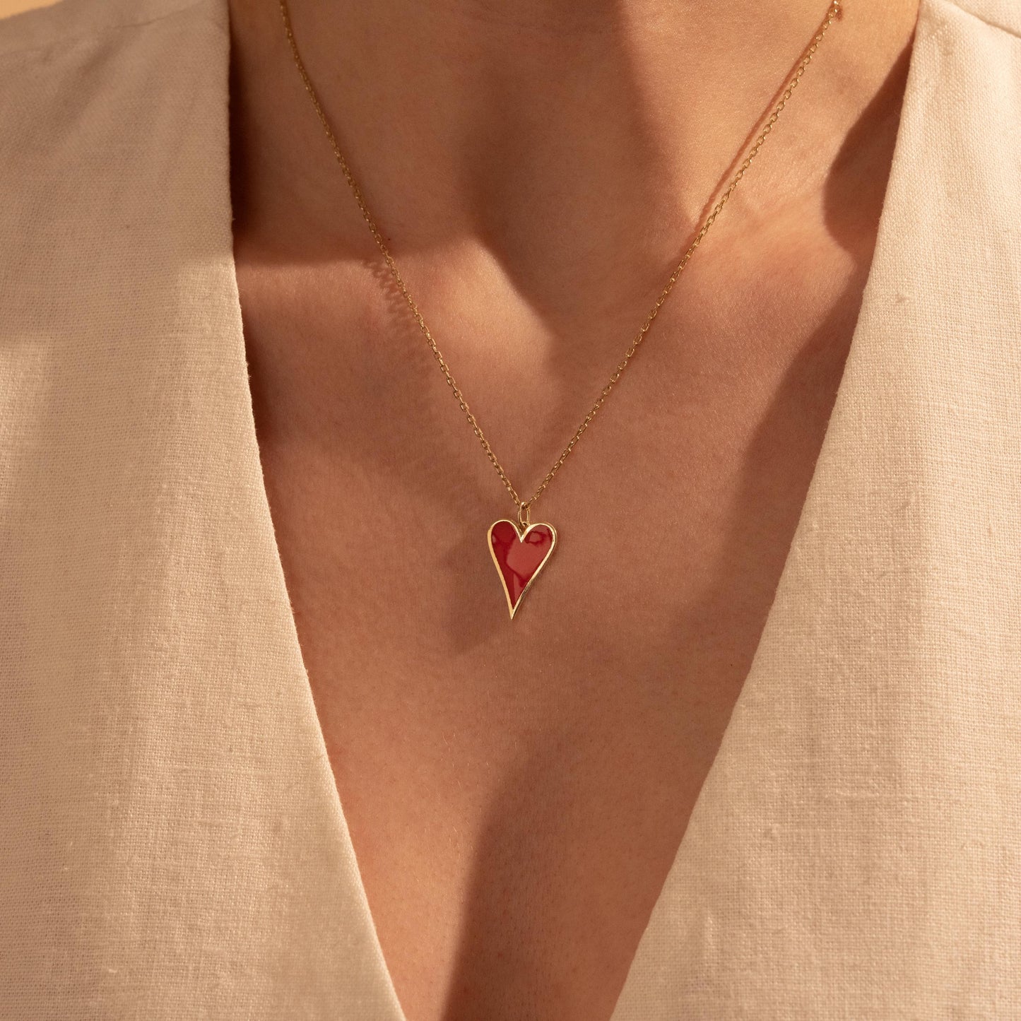 Red Heart Pendant Necklace – Custom Love Necklace Gift for Her, 18K Gold Plated