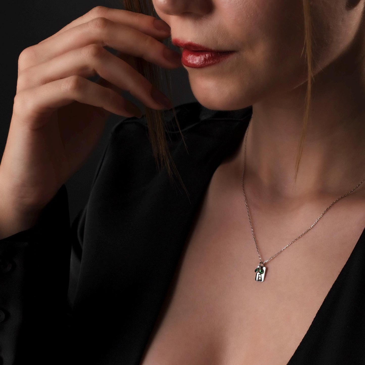 Personalized Birthstone Initial Necklace, Custom Name Jewelry, Sterling Silver Tag Pendant, Gift for Her