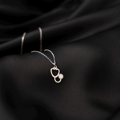 Chic Stethoscope Necklace for Healthcare Heroes - Personalized Sterling Silver Pendant for Doctors and Nurses