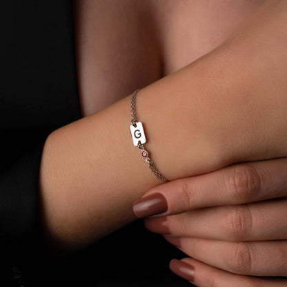 Dainty Initial Bracelet with Birthstone Charm - A Unique Personalized Gift for Her