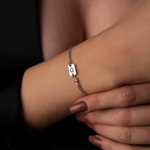 Dainty Initial Bracelet with Birthstone Charm - A Unique Personalized Gift for Her