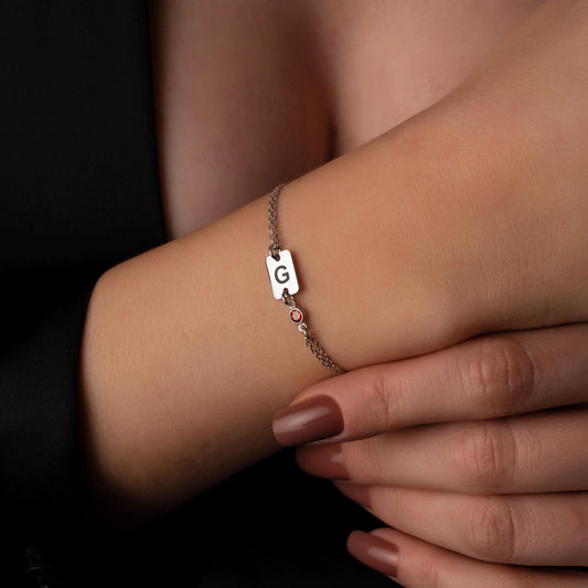 Dainty Initial Bracelet with Birthstone Charm - A Unique Personalized Gift for Her