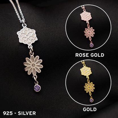 Birth Flower and Birthstone Necklace, Custom Silver Pendant, 925 Jewelry, Personalized Gift for Her