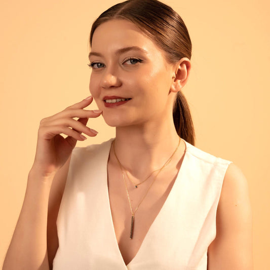 Elegant Black Crystal Layered Necklace - 18K Gold Plated Dainty Jewelry Gift for Her