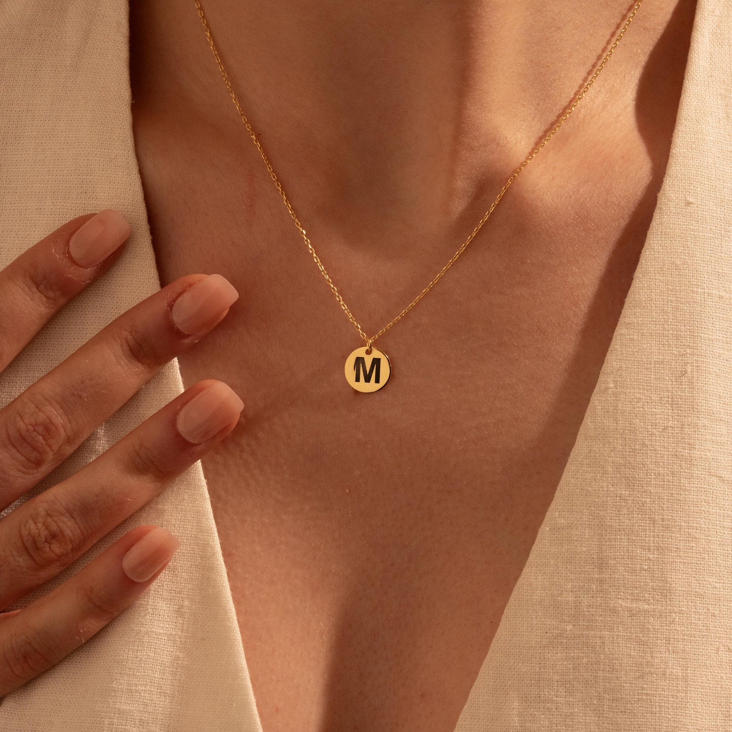 Custom Initial Disc Necklace in Gold - Personalized Letter Pendant, Elegant Gift for Her