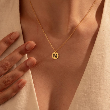 Custom Initial Disc Necklace in Gold - Personalized Letter Pendant, Elegant Gift for Her