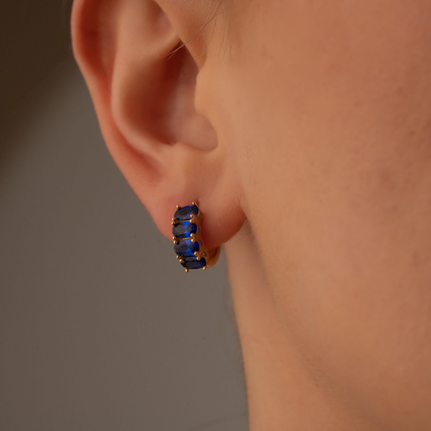 Sparkling Blue Gemstone Huggie Earrings in Gilded Hoops - Perfectly Pretty Gift Idea