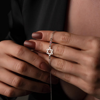 Kabbalah Star of David Bracelet - Custom Birthstone Charm on Adjustable Chain