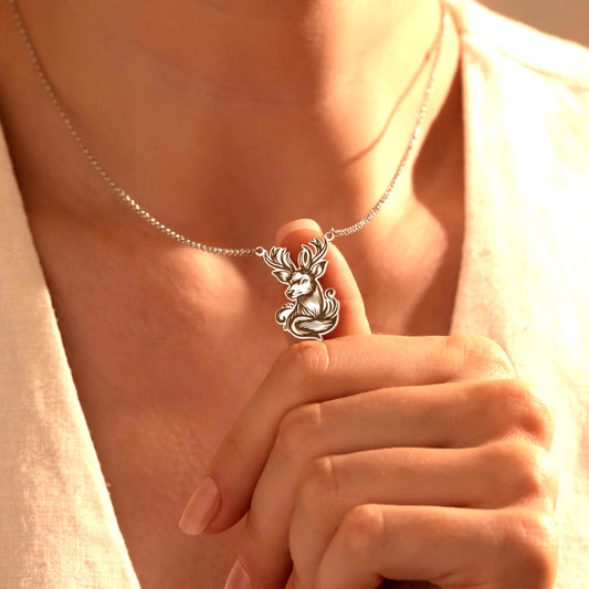 Deer Pendant Necklace – 925 Silver Forest Animal Jewelry Gift