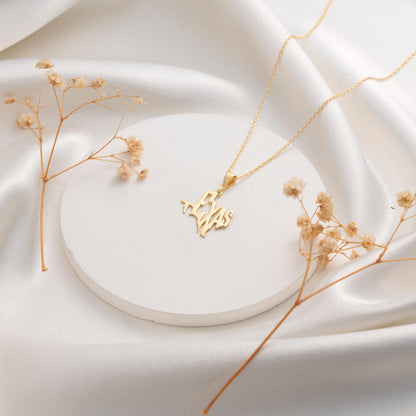 Texas Map Necklace – Custom State Pendant, Gold Plated Texas Jewelry Gift
