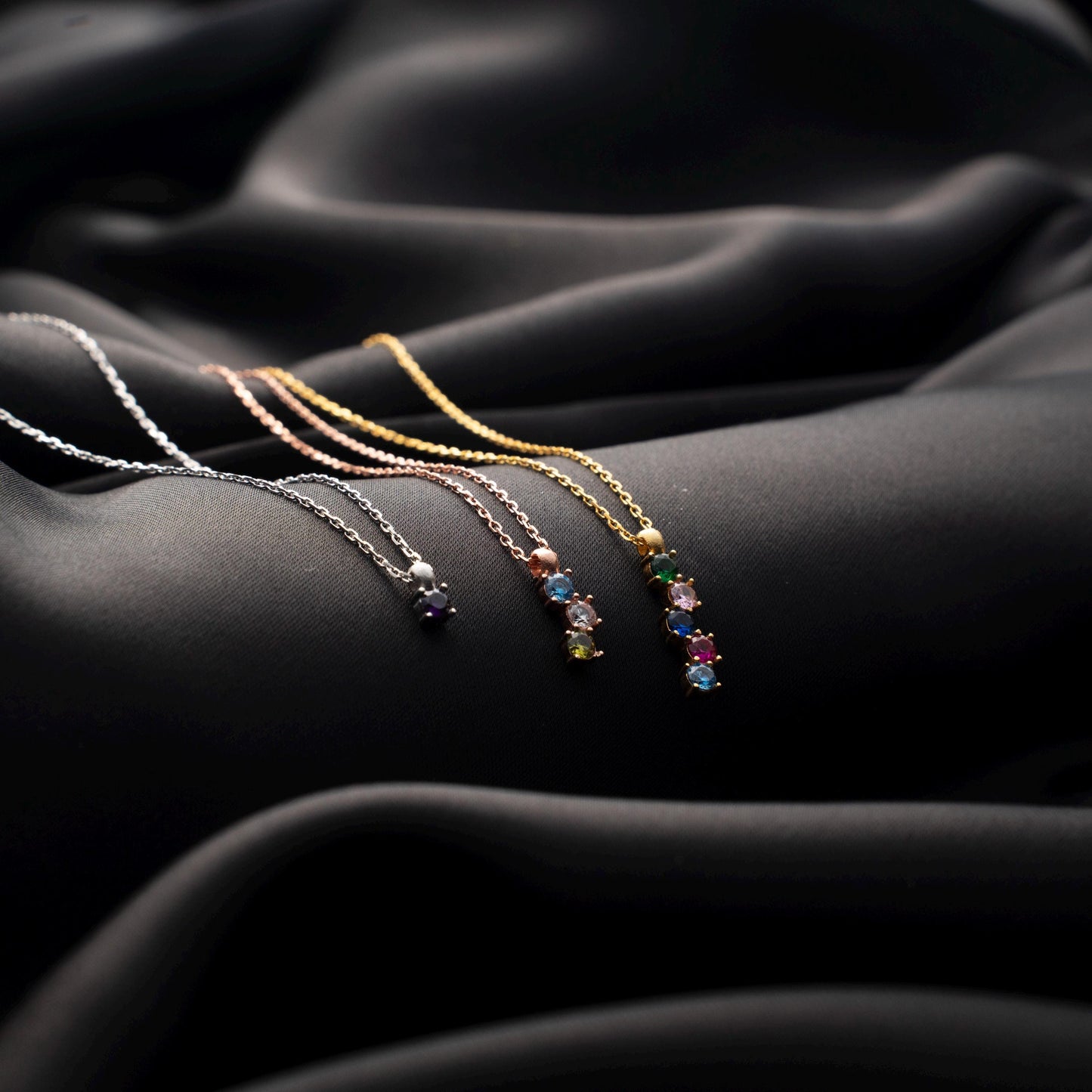 Unique Birthstone Drop Necklace, Custom Family Keepsake, Delicate Vertical Pendant