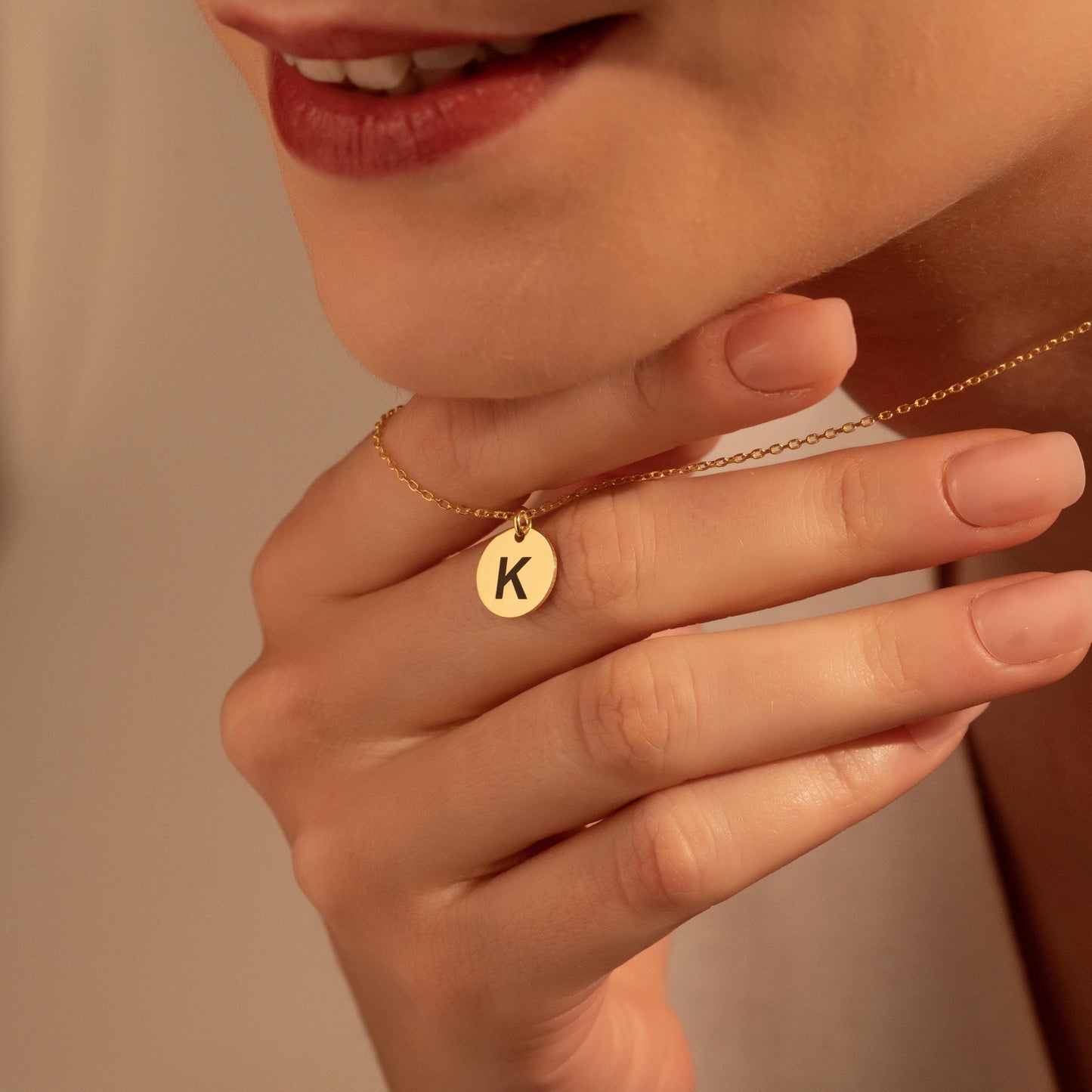 Dainty Custom Letter Necklace - Stylish Gold Initial Disc on Silver Chain