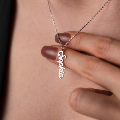 Chic Silver Name Pendant - Vertical Custom Necklace - Thoughtful Gift for Her - Dainty Personalized Jewelry
