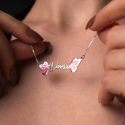 Whimsical Butterfly Name Necklace - Personalized 925 Silver Pendant for Her