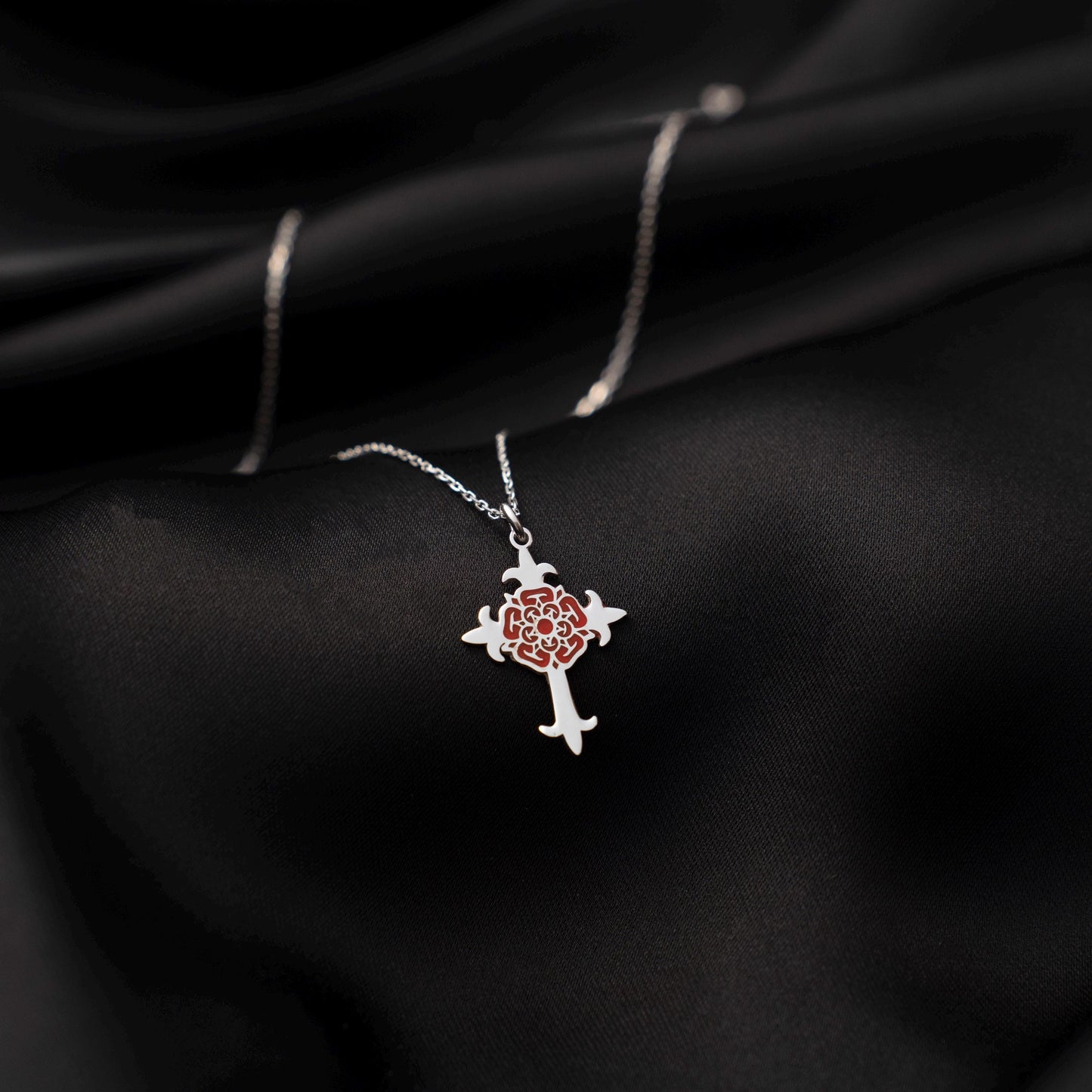 Elegant Floral Cross Necklace - Sterling Silver Religious Pendant, Gift for Her