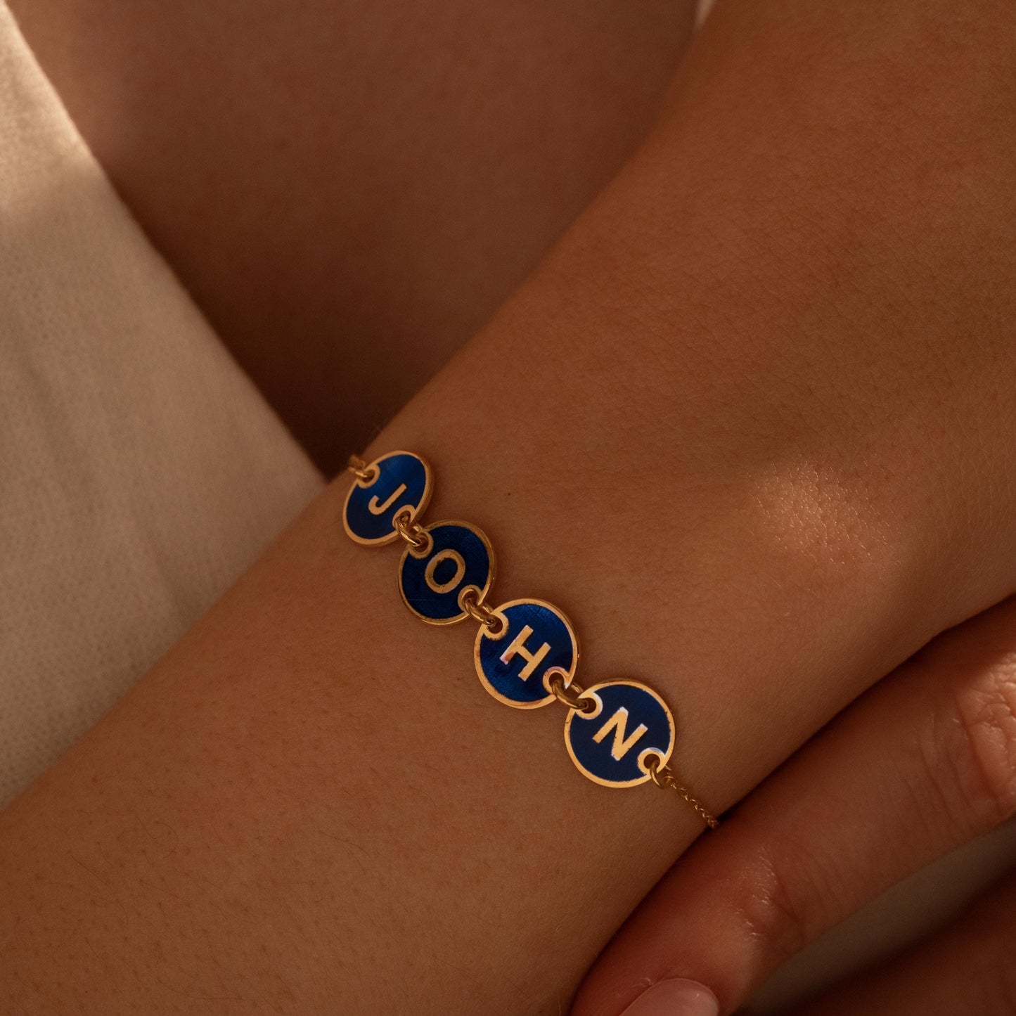 Bespoke Enamel Letter Bracelet - Vibrant Blue Personalized Jewelry