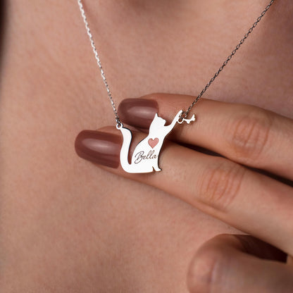 Adorable Personalized Cat Necklace - 925 Silver Pendant for Cat Lovers, Custom Pet Name Jewelry