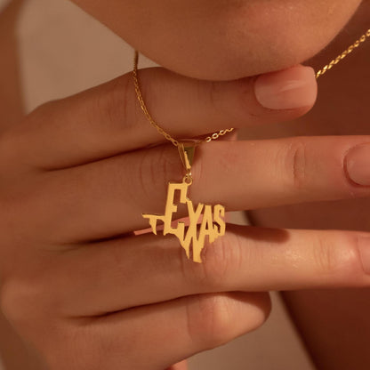 Texas Map Necklace – Custom State Pendant, Gold Plated Texas Jewelry Gift
