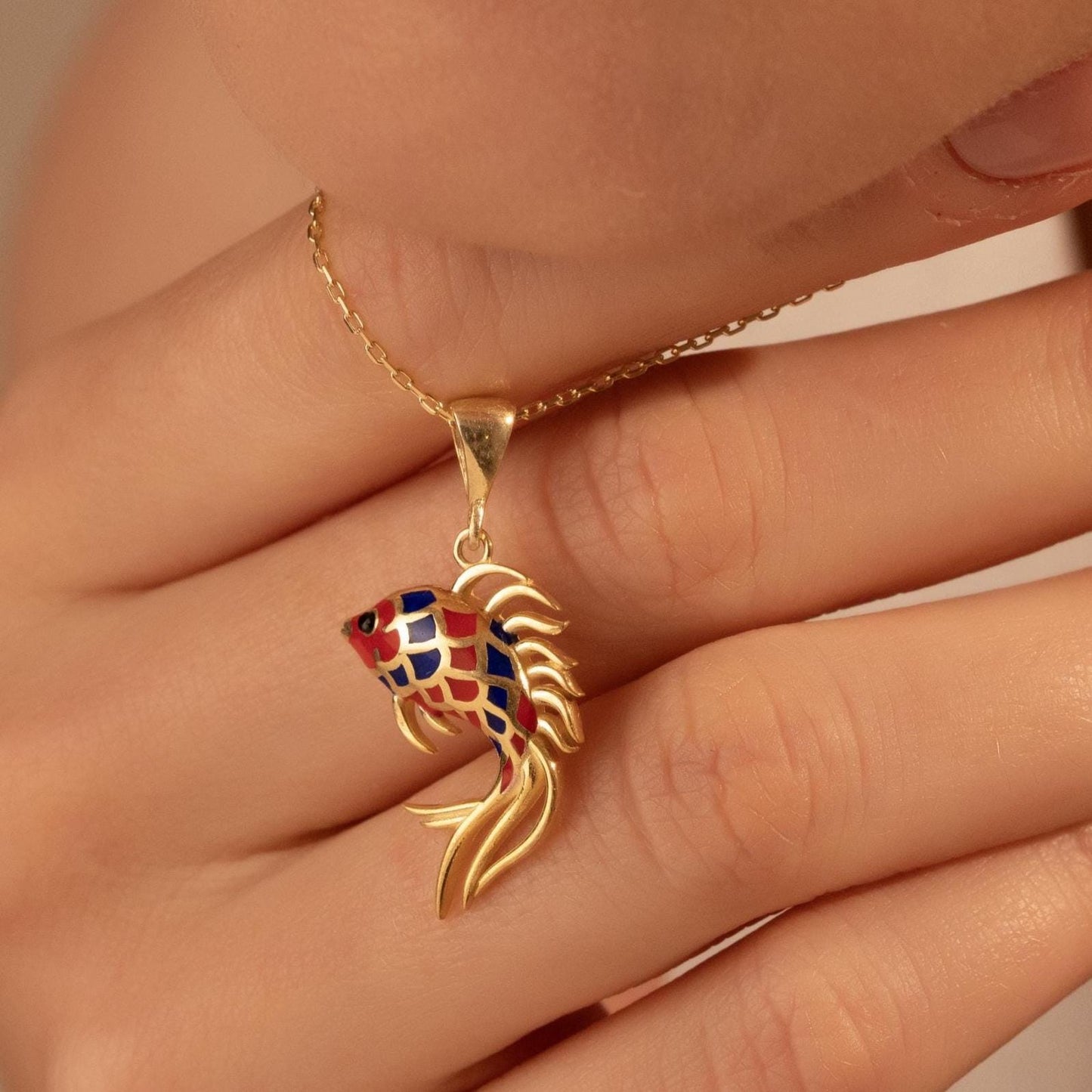 Vibrant Fish Pendant Necklace - Elegant 18K Gold Plated Enamel Charm for Her