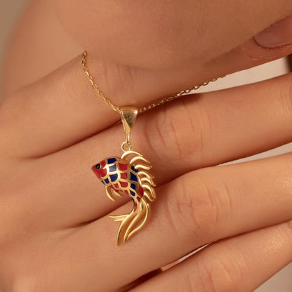 Vibrant Fish Pendant Necklace - Elegant 18K Gold Plated Enamel Charm for Her