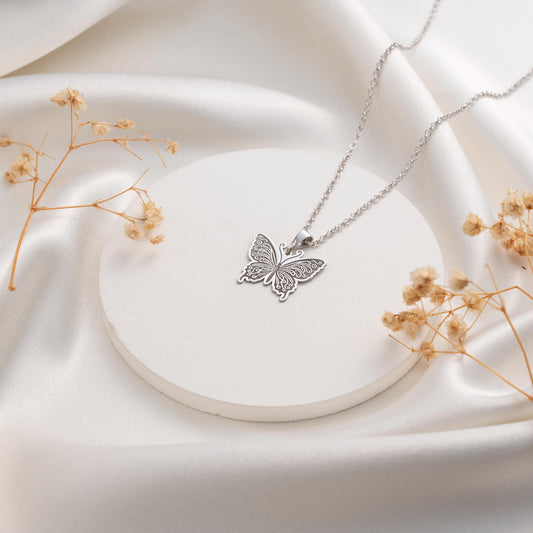 Butterfly Pendant Necklace - Elegant Silver Necklace for Her - Dainty Butterfly Gift Jewelry